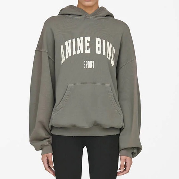 NWT Anine Bing Harvey Sweatshirt in Dusty Olive Green - Picture 2 of 13